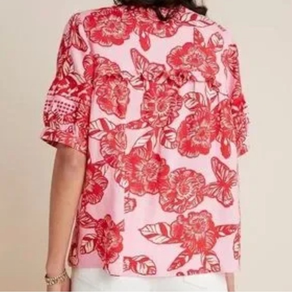 Veneet Bahl blouse from Anthropologie pink white and red floral size XS - Picture 3 of 6